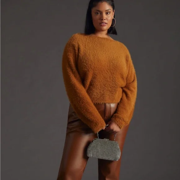 ✨ Anthropologie Cropped Eyelash Sweater Sz S - Picture 5 of 9